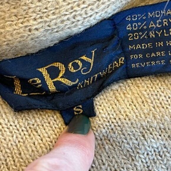 LeRoy Knitwear Vintage Sweater Duster Mohair Beige Pockets Small - Picture 5 of 11